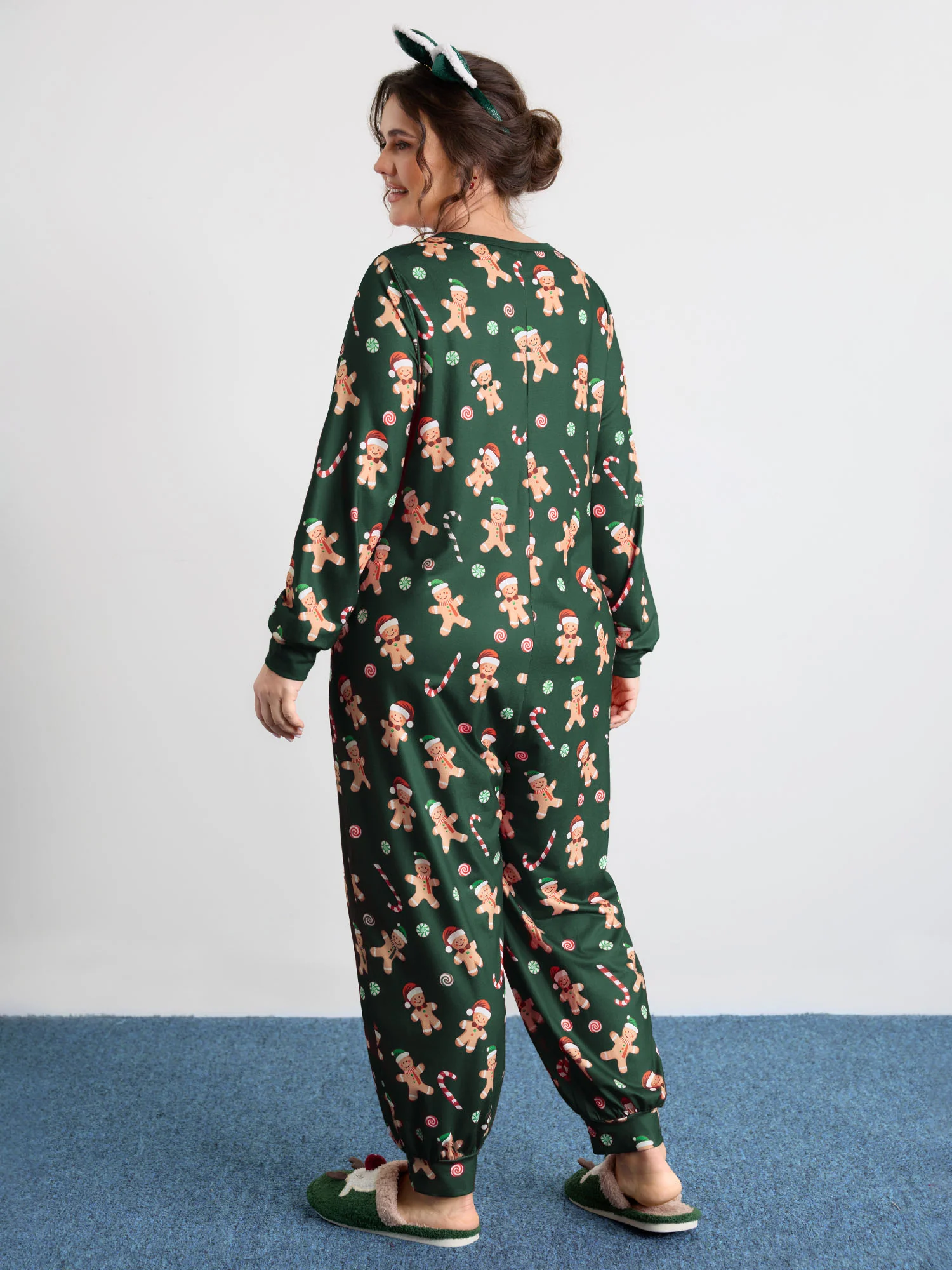 Gingerbread Print Button Placket Jumpsuit - Image 15