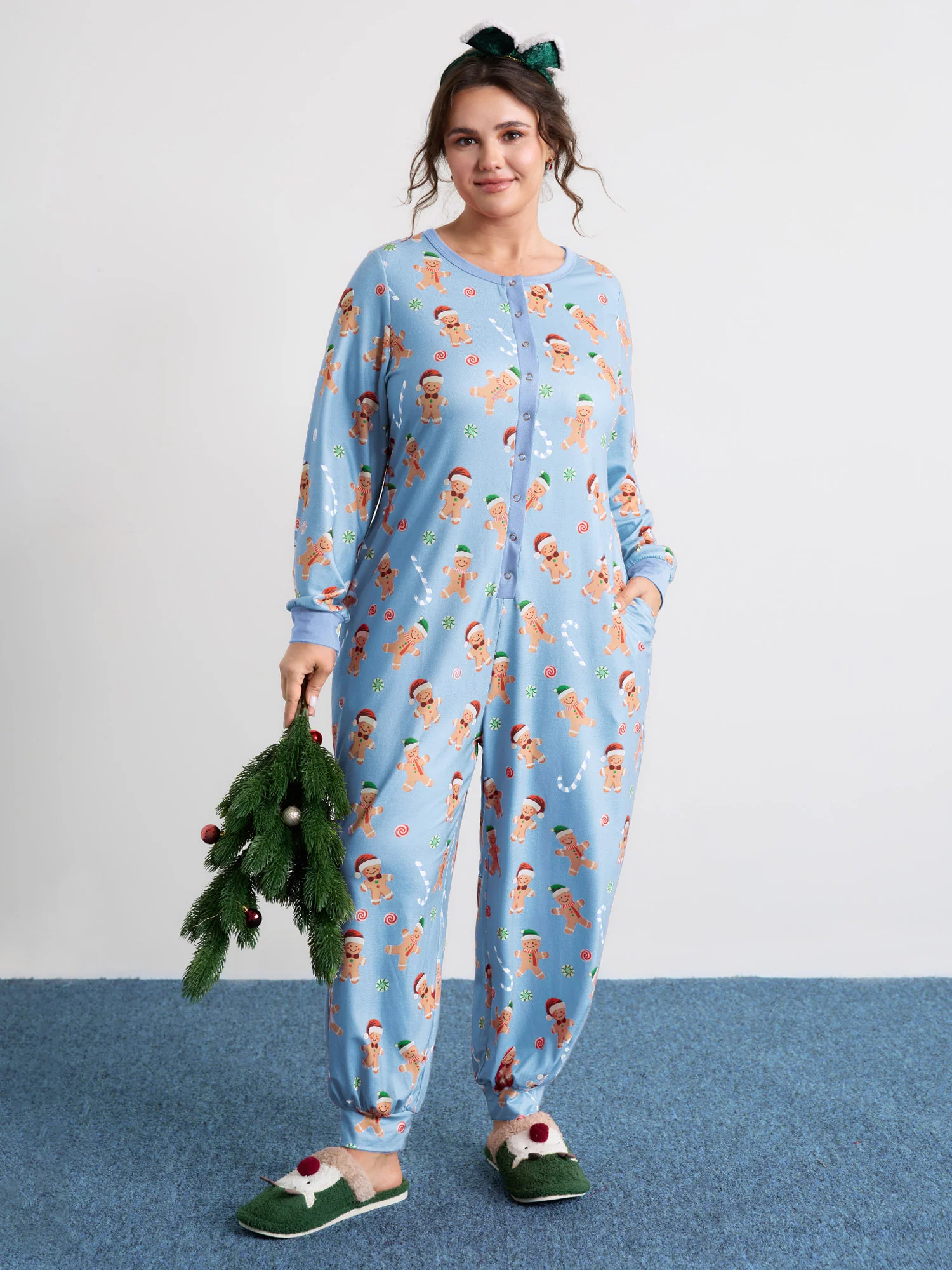 Gingerbread Print Button Placket Jumpsuit - Image 16