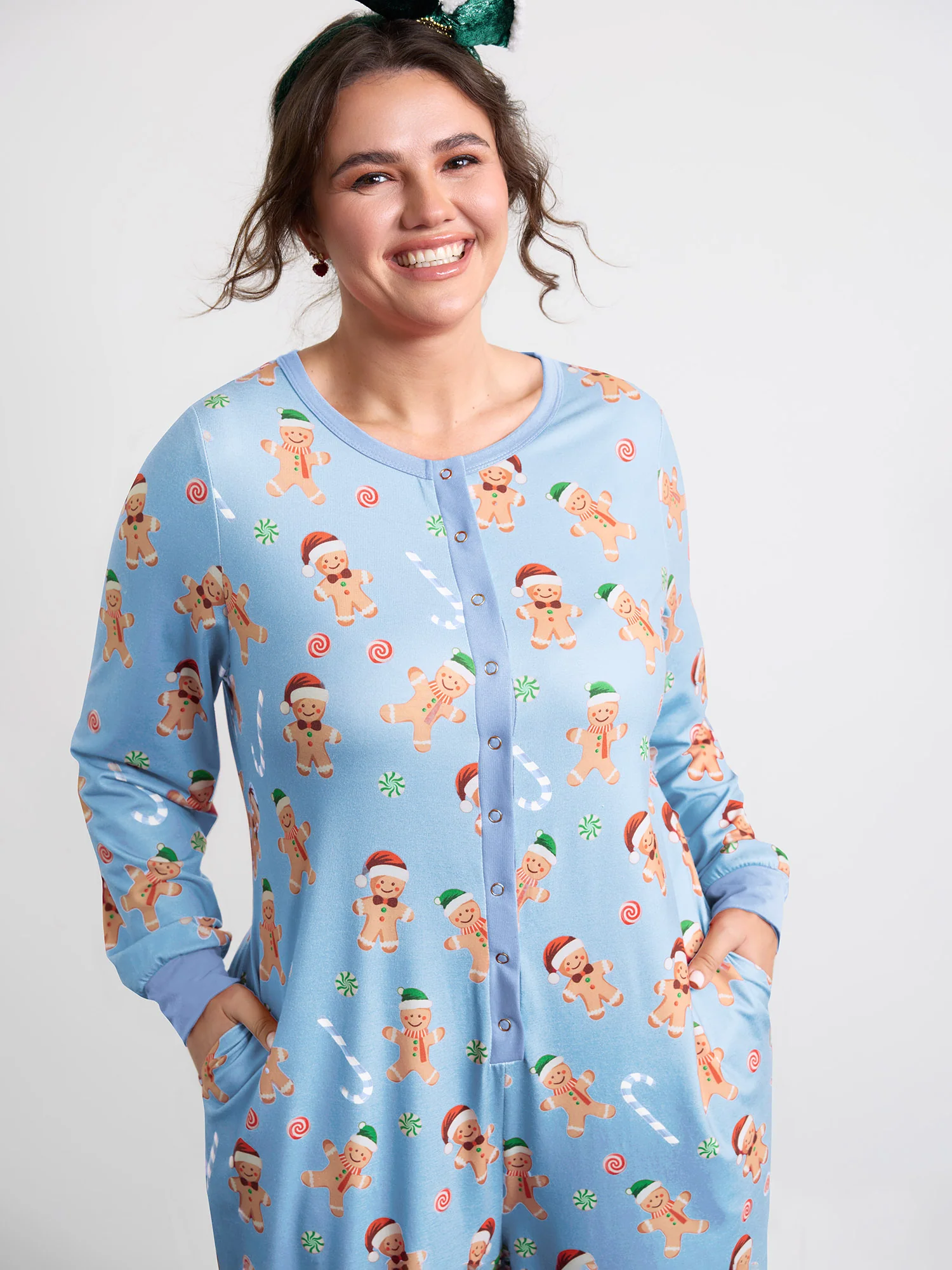 Gingerbread Print Button Placket Jumpsuit - Image 17