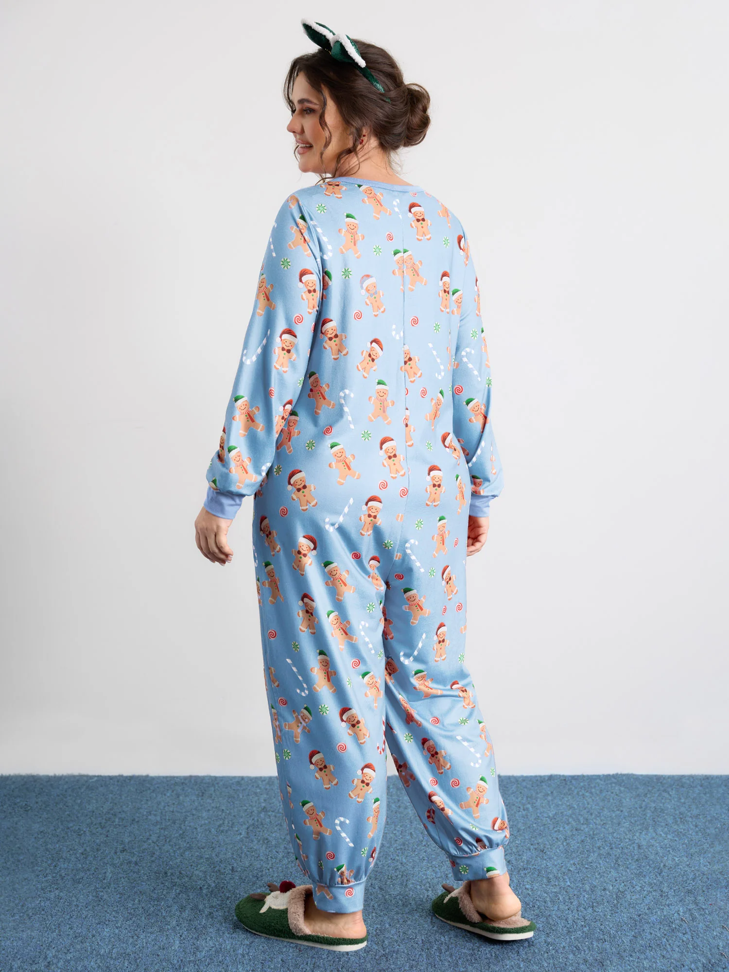 Gingerbread Print Button Placket Jumpsuit - Image 19