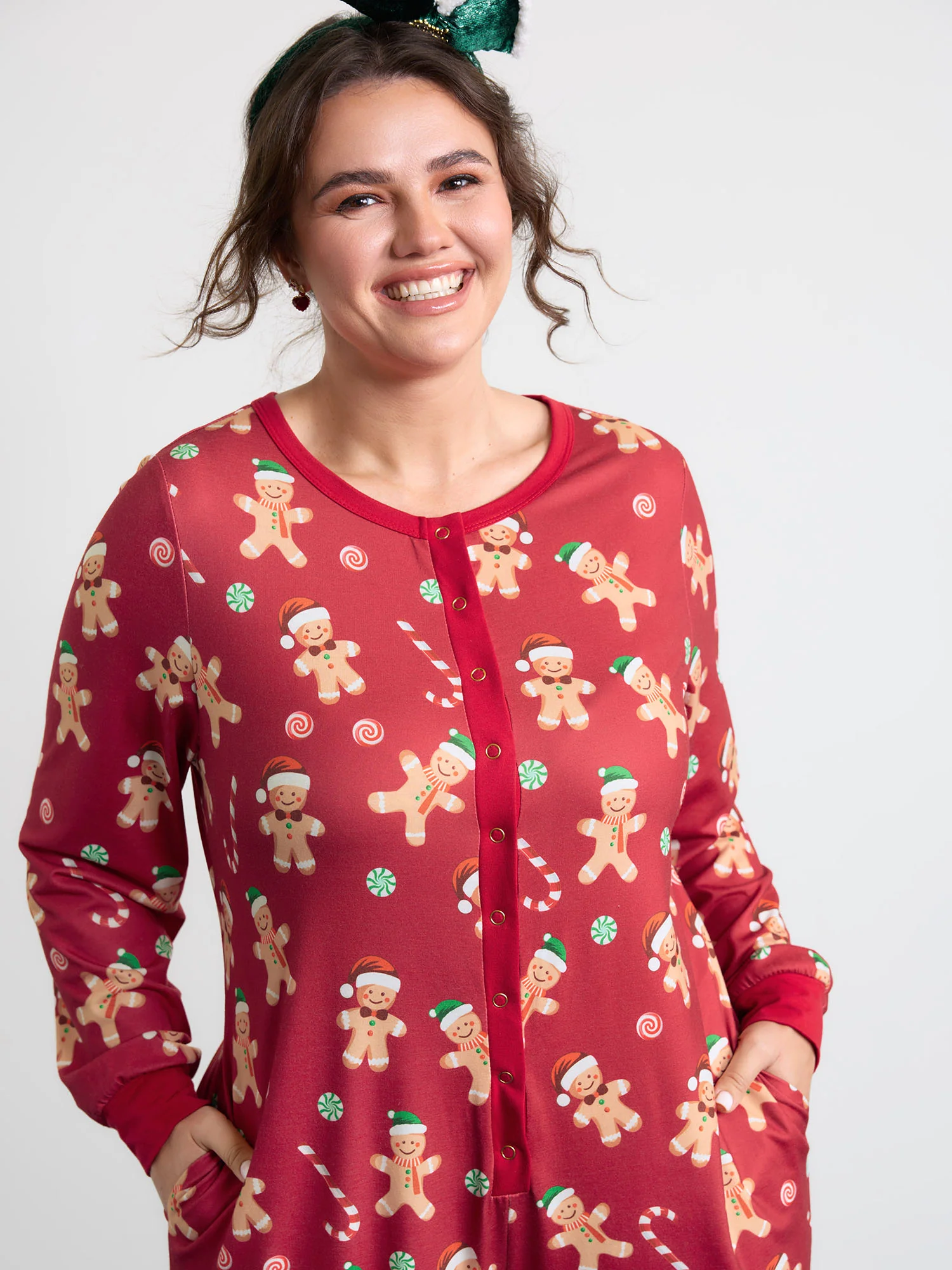 Gingerbread Print Button Placket Jumpsuit - Image 2