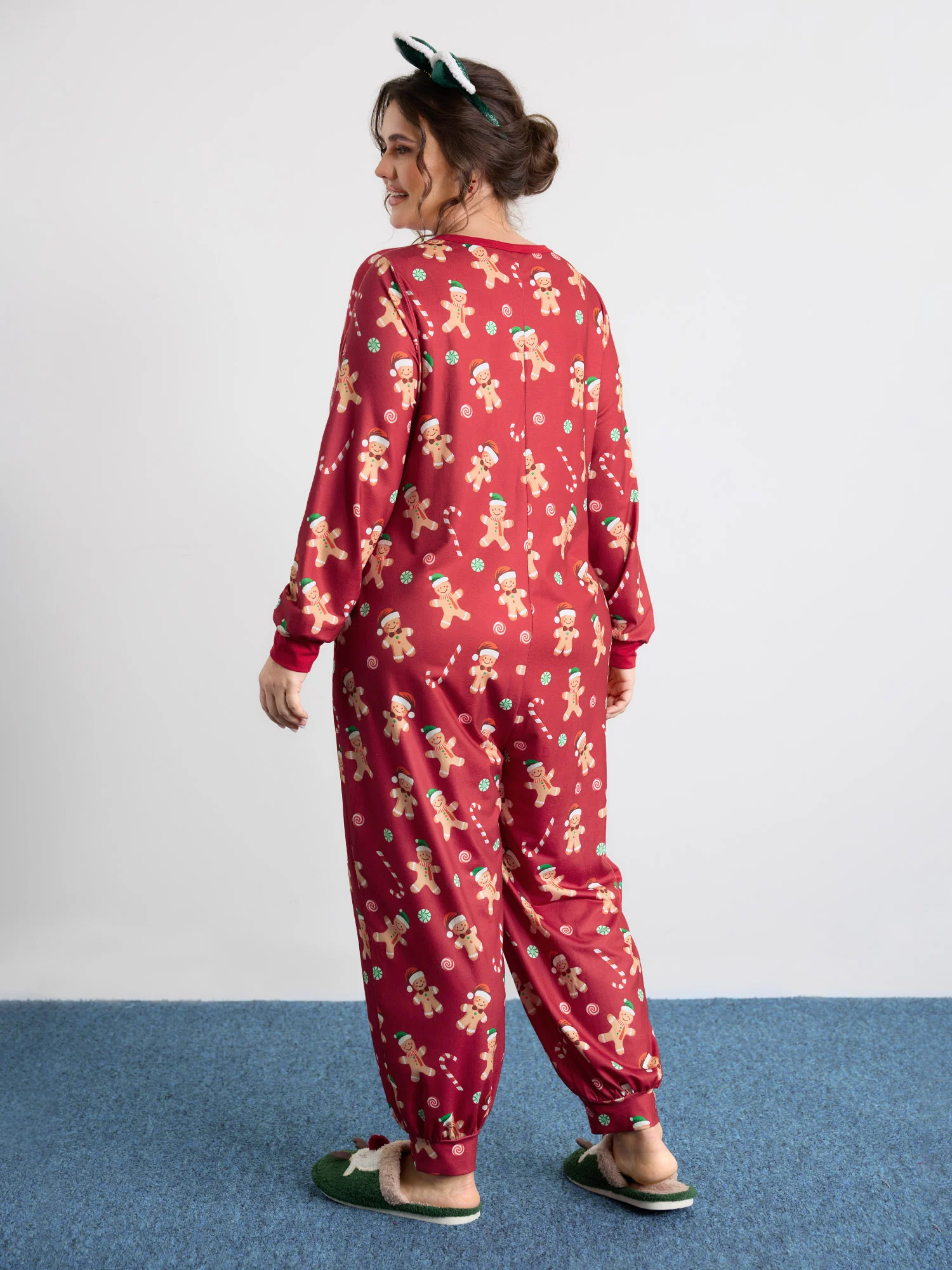 Gingerbread Print Button Placket Jumpsuit - Image 4