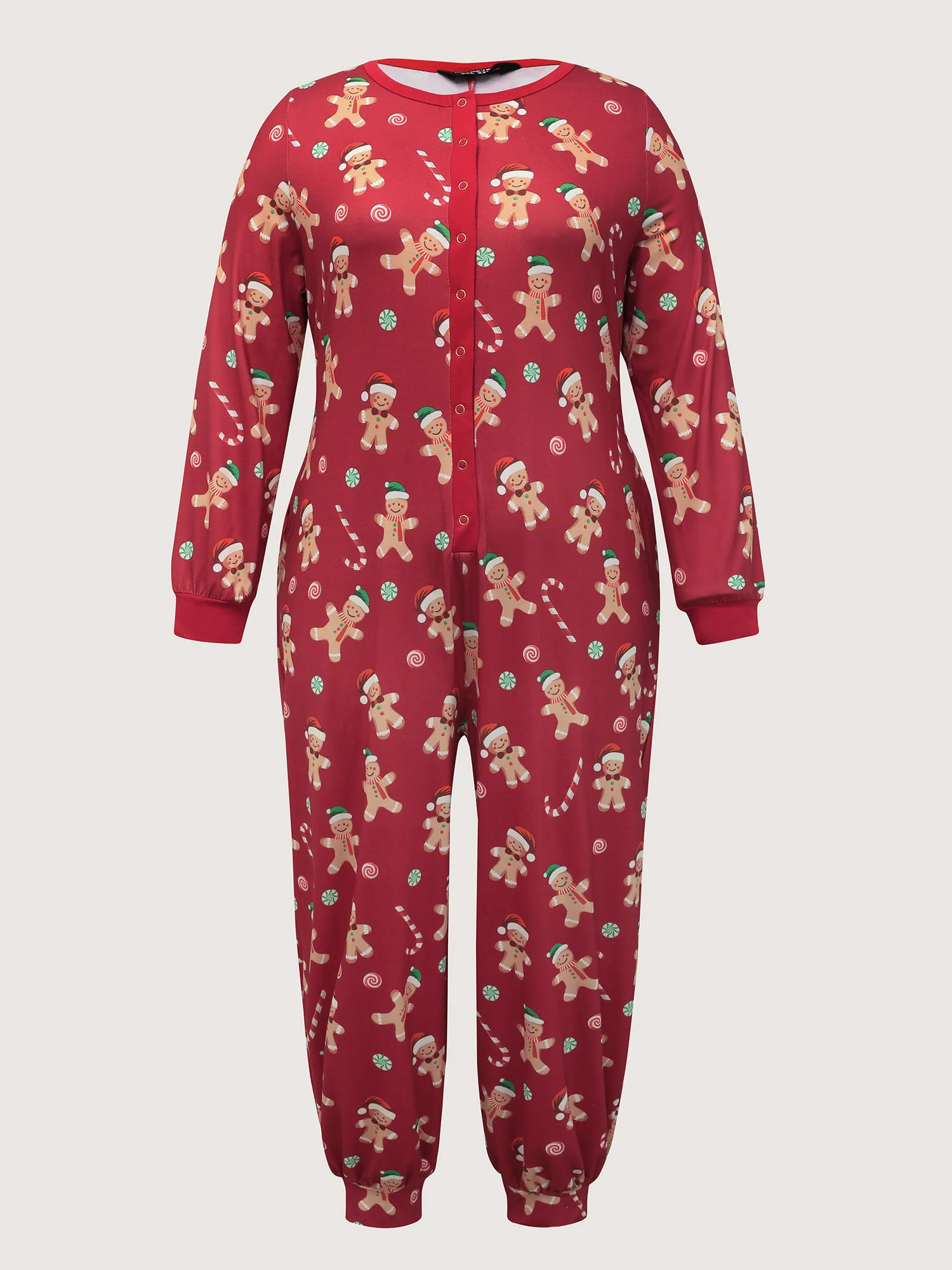 Gingerbread Print Button Placket Jumpsuit - Image 7