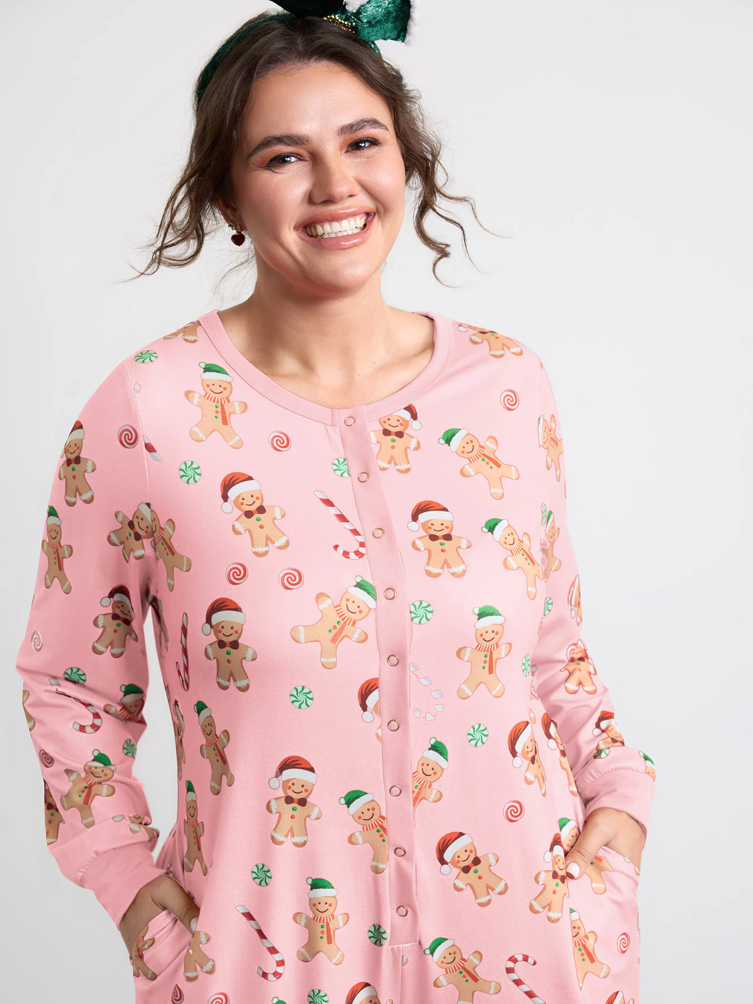 Gingerbread Print Button Placket Jumpsuit - Image 9
