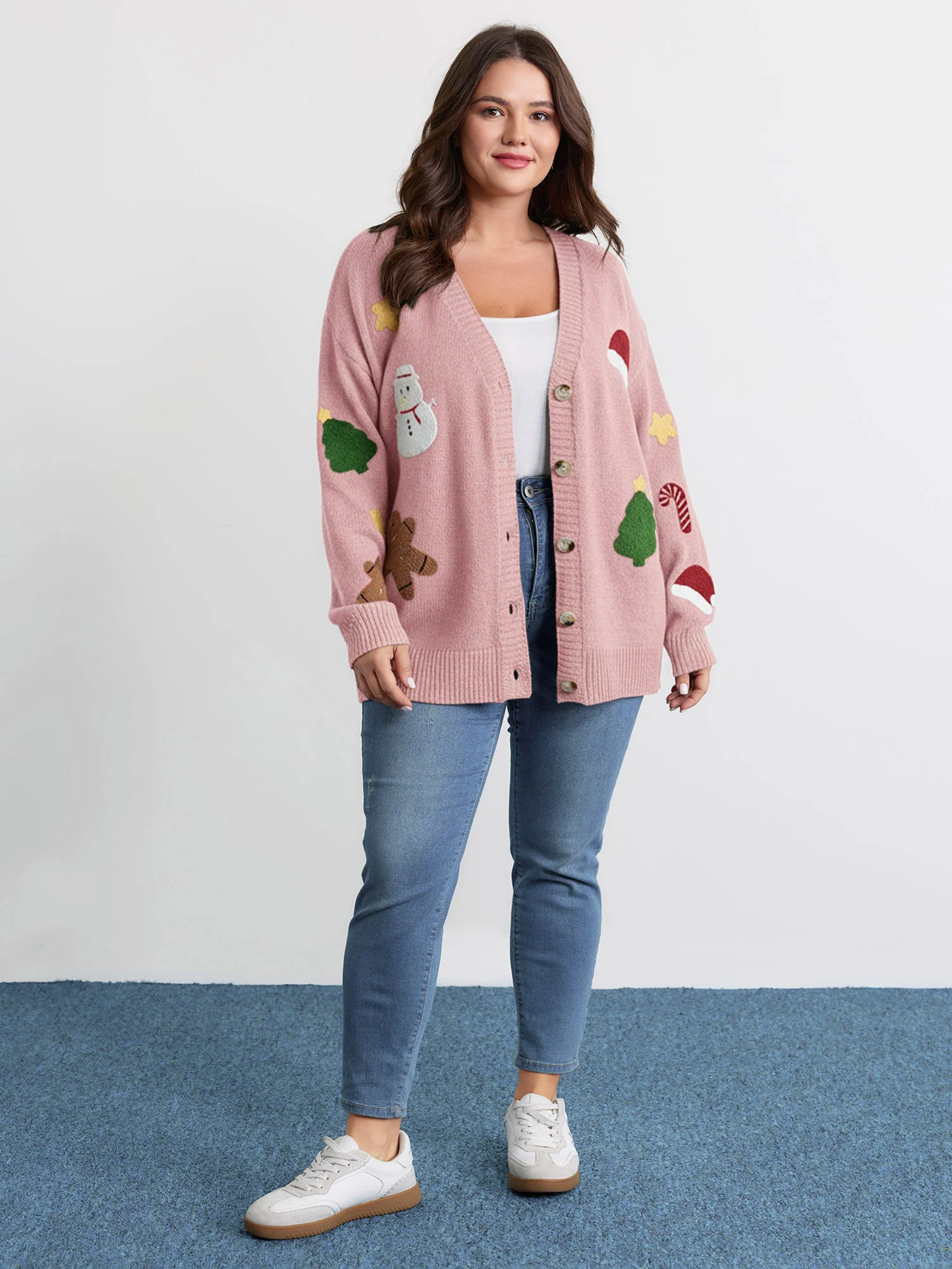 Gingerbread Santa Embroidery Knit Cardigan - Image 12