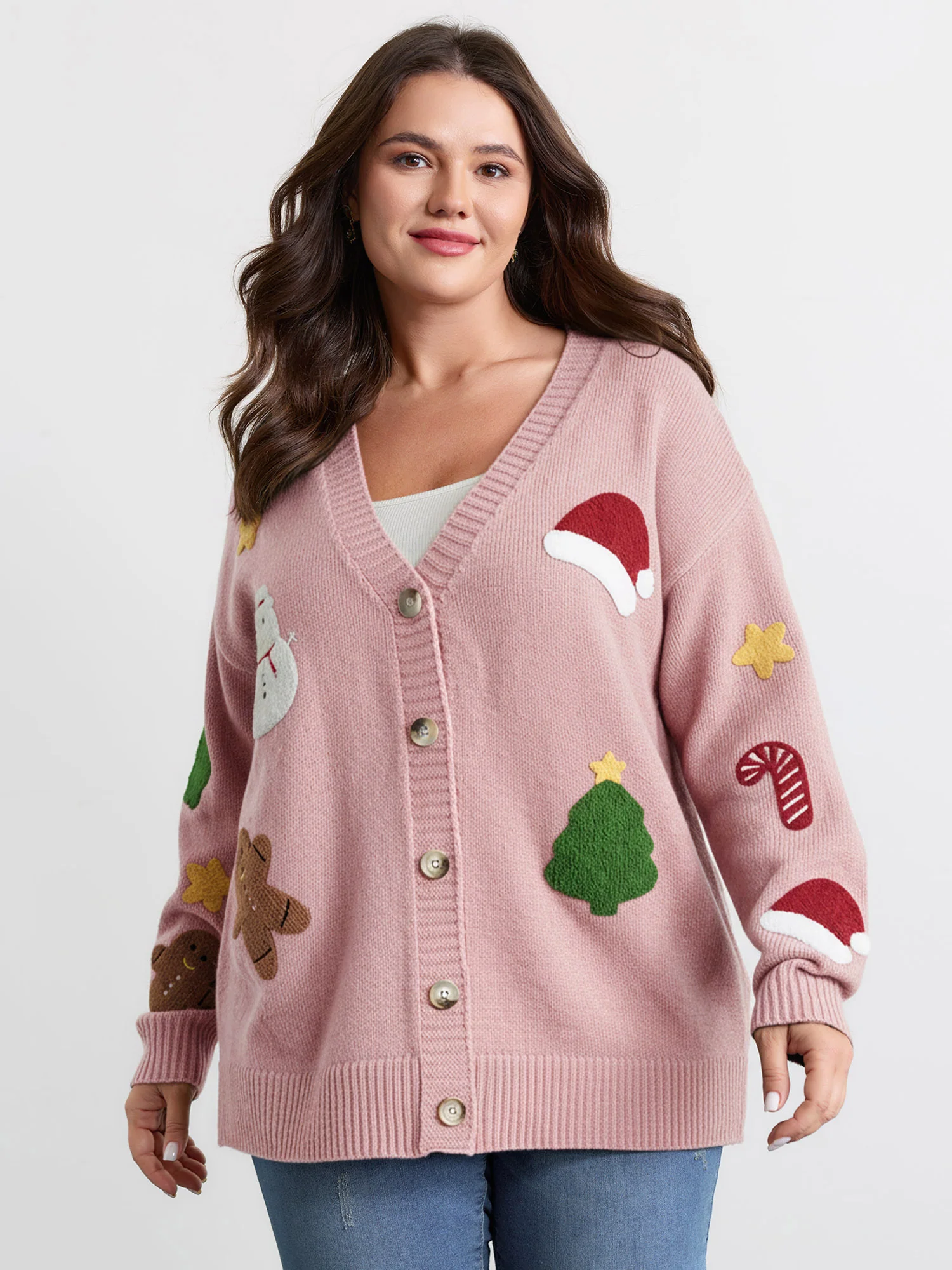 Gingerbread Santa Embroidery Knit Cardigan - Image 13