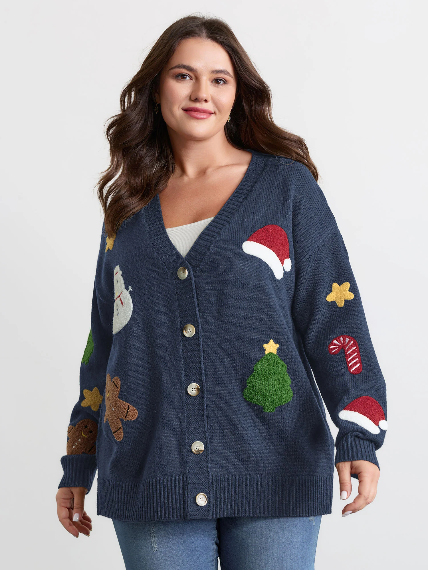 Gingerbread Santa Embroidery Knit Cardigan - Image 18