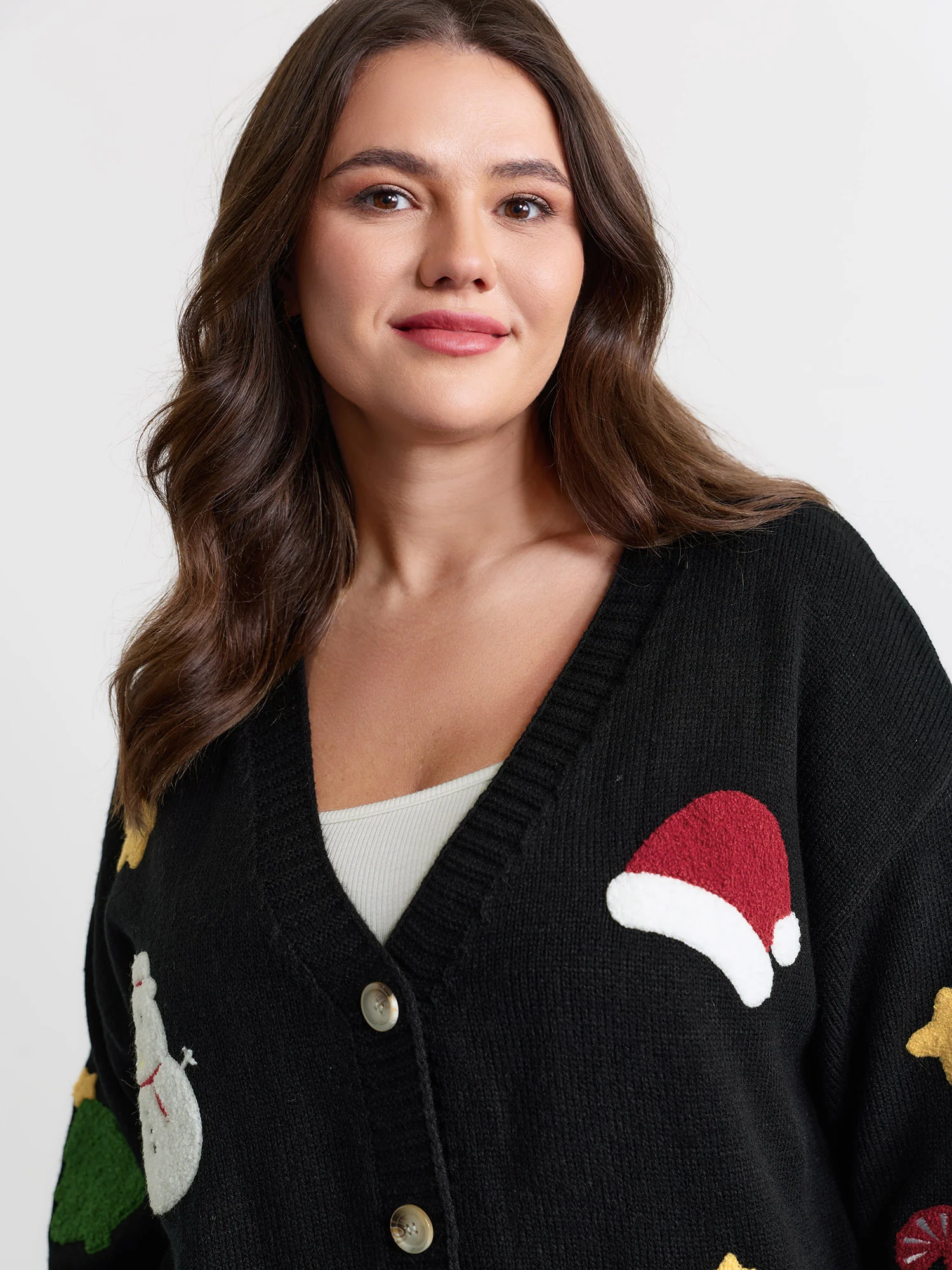 Gingerbread Santa Embroidery Knit Cardigan - Image 2