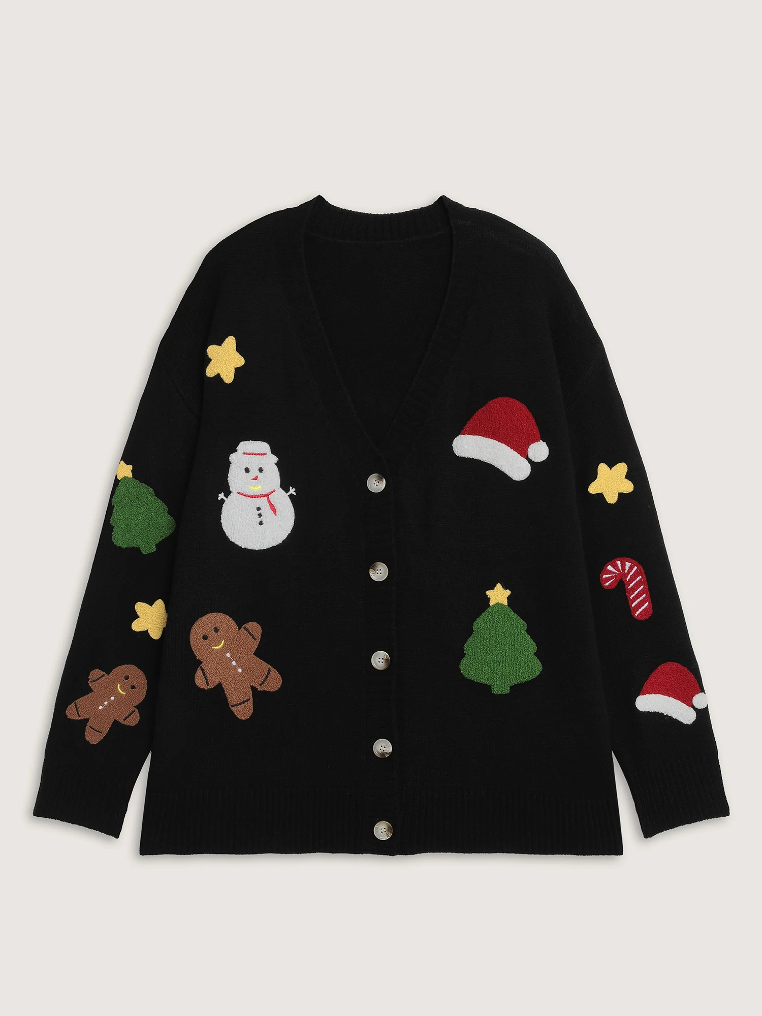 Gingerbread Santa Embroidery Knit Cardigan - Image 9
