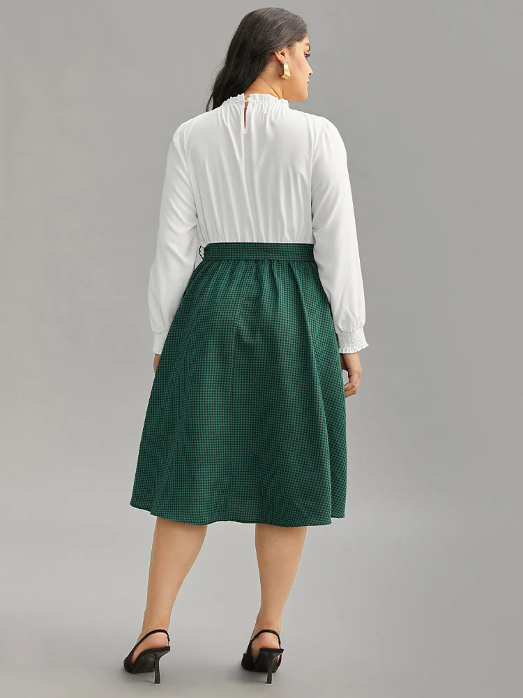 Gingham Belted Frill Trim Button Detail Dress - Image 2