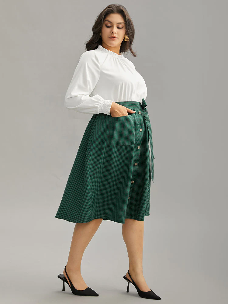 Gingham Belted Frill Trim Button Detail Dress - Image 3