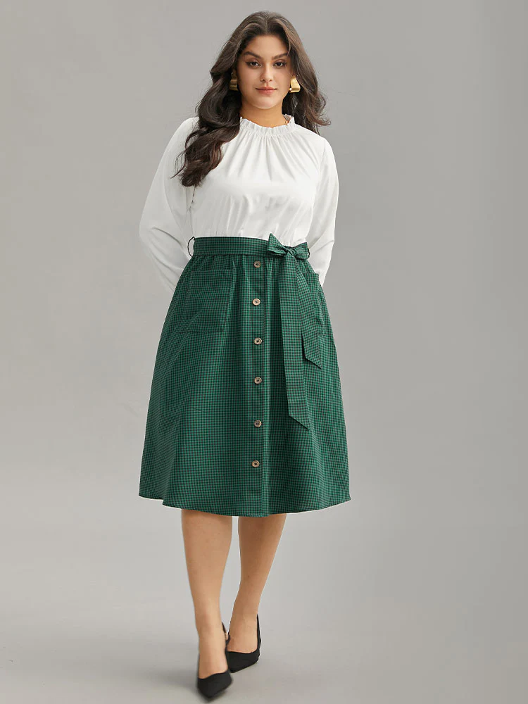 Gingham Belted Frill Trim Button Detail Dress - Image 4