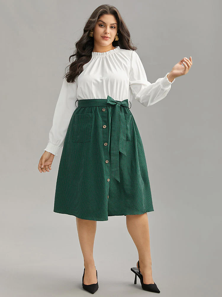 Gingham Belted Frill Trim Button Detail Dress - Image 5
