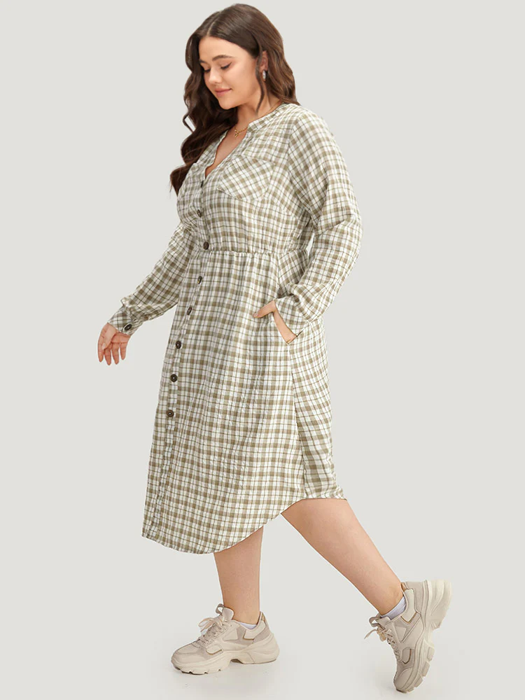 Gingham Button Through Arc Hem Dress - Image 2