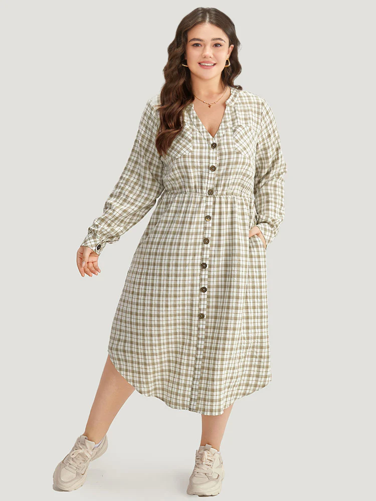 Gingham Button Through Arc Hem Dress - Image 4
