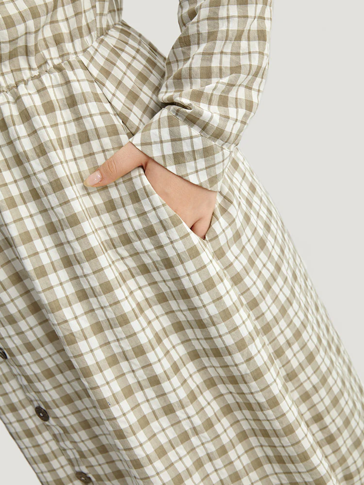 Gingham Button Through Arc Hem Dress - Image 6