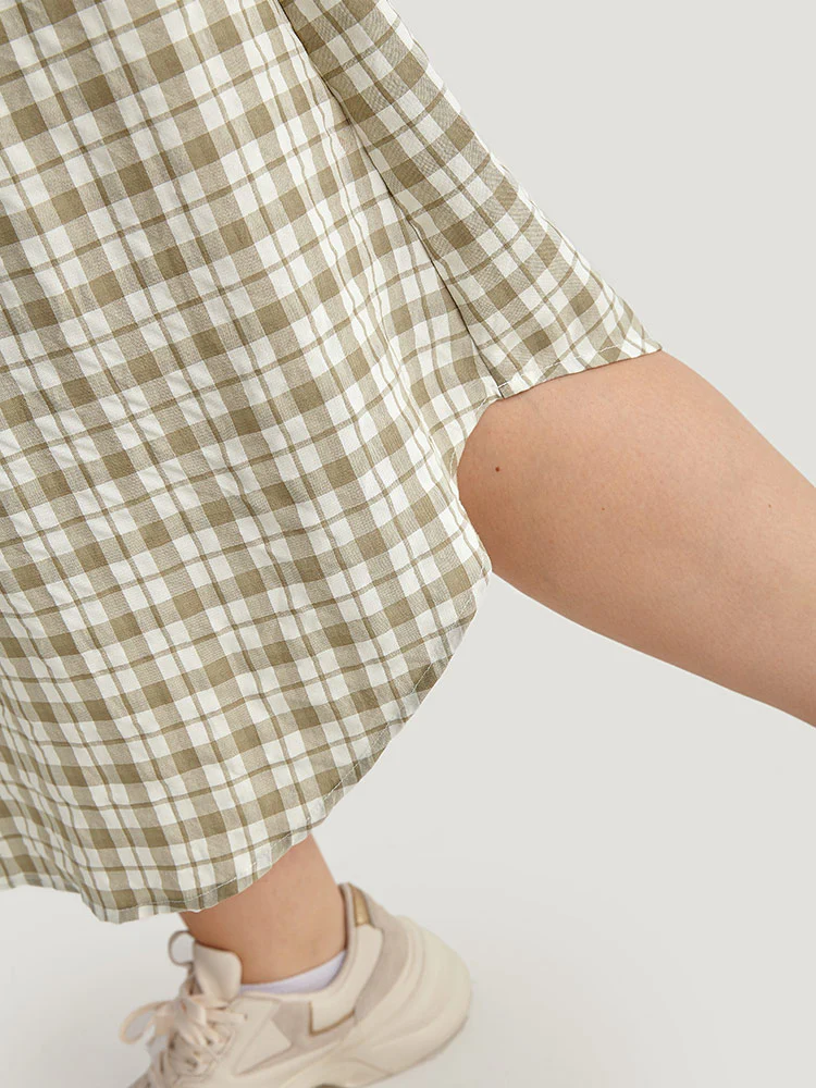 Gingham Button Through Arc Hem Dress - Image 7