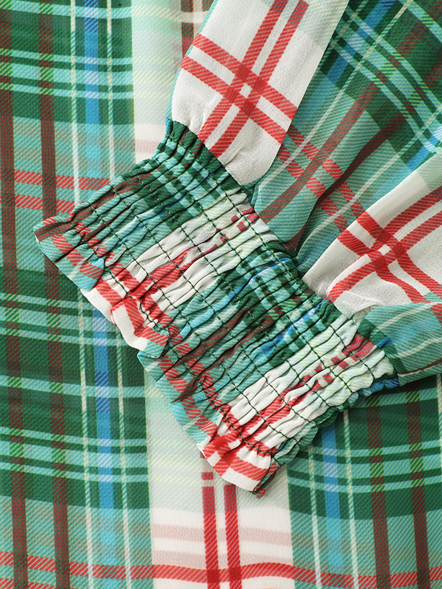 Gingham Chiffon Shirred Blouse - Image 7