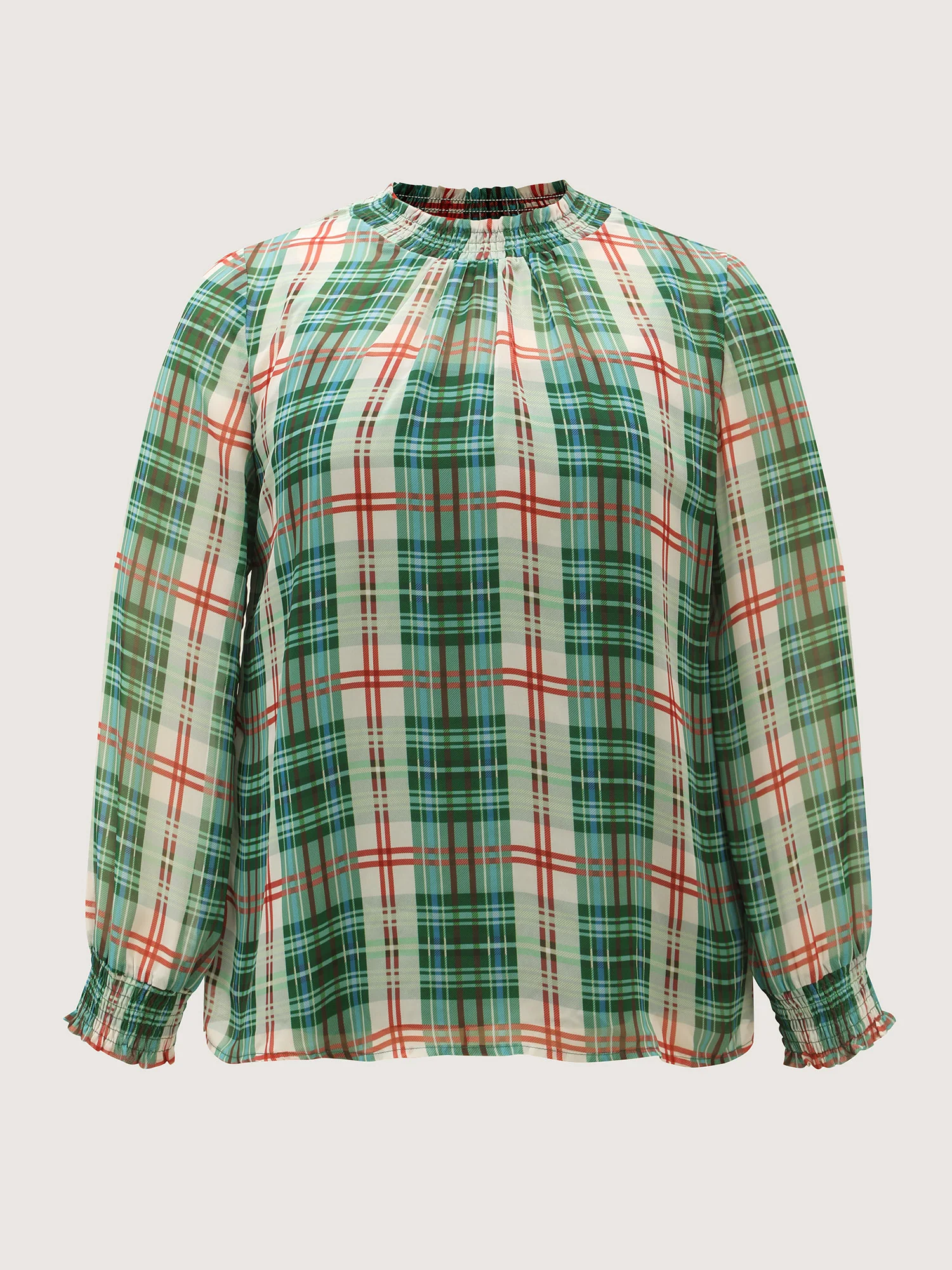 Gingham Chiffon Shirred Blouse - Image 8