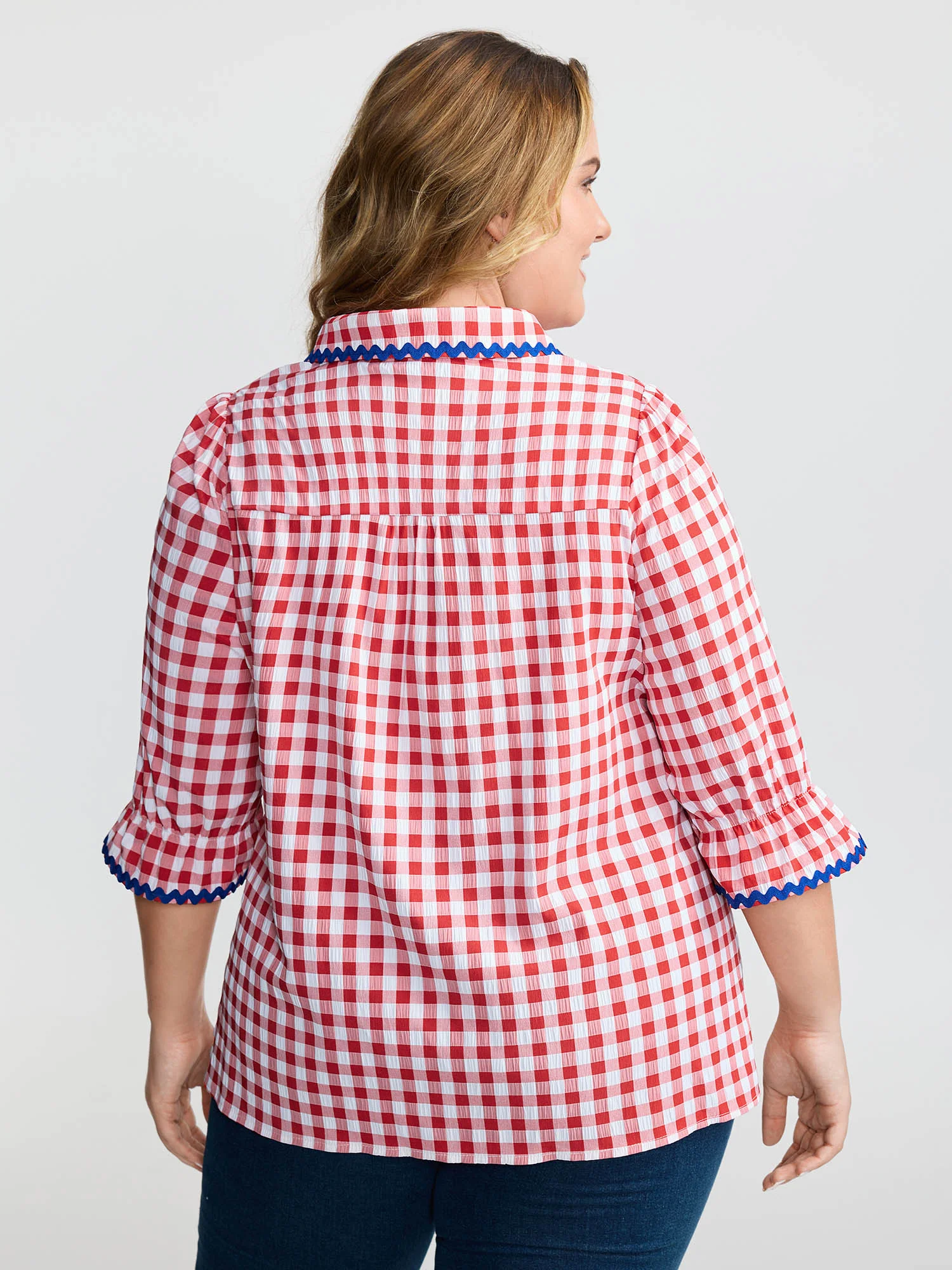 Gingham Color Contrast Edges Blouse - Image 4