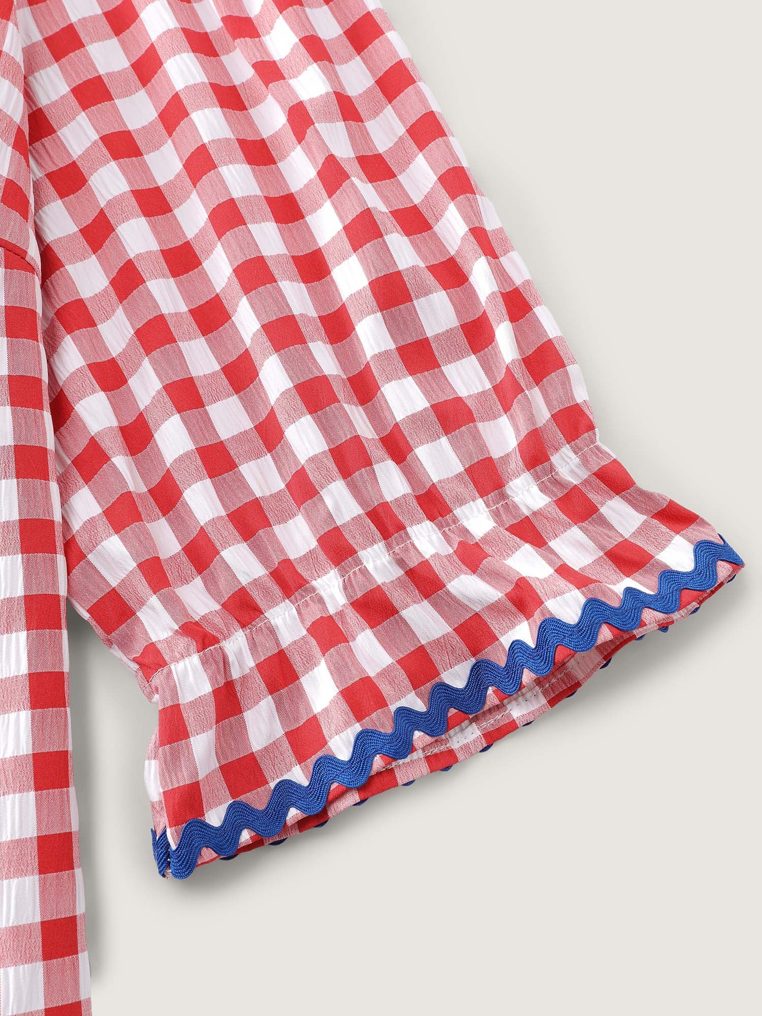 Gingham Color Contrast Edges Blouse - Image 6