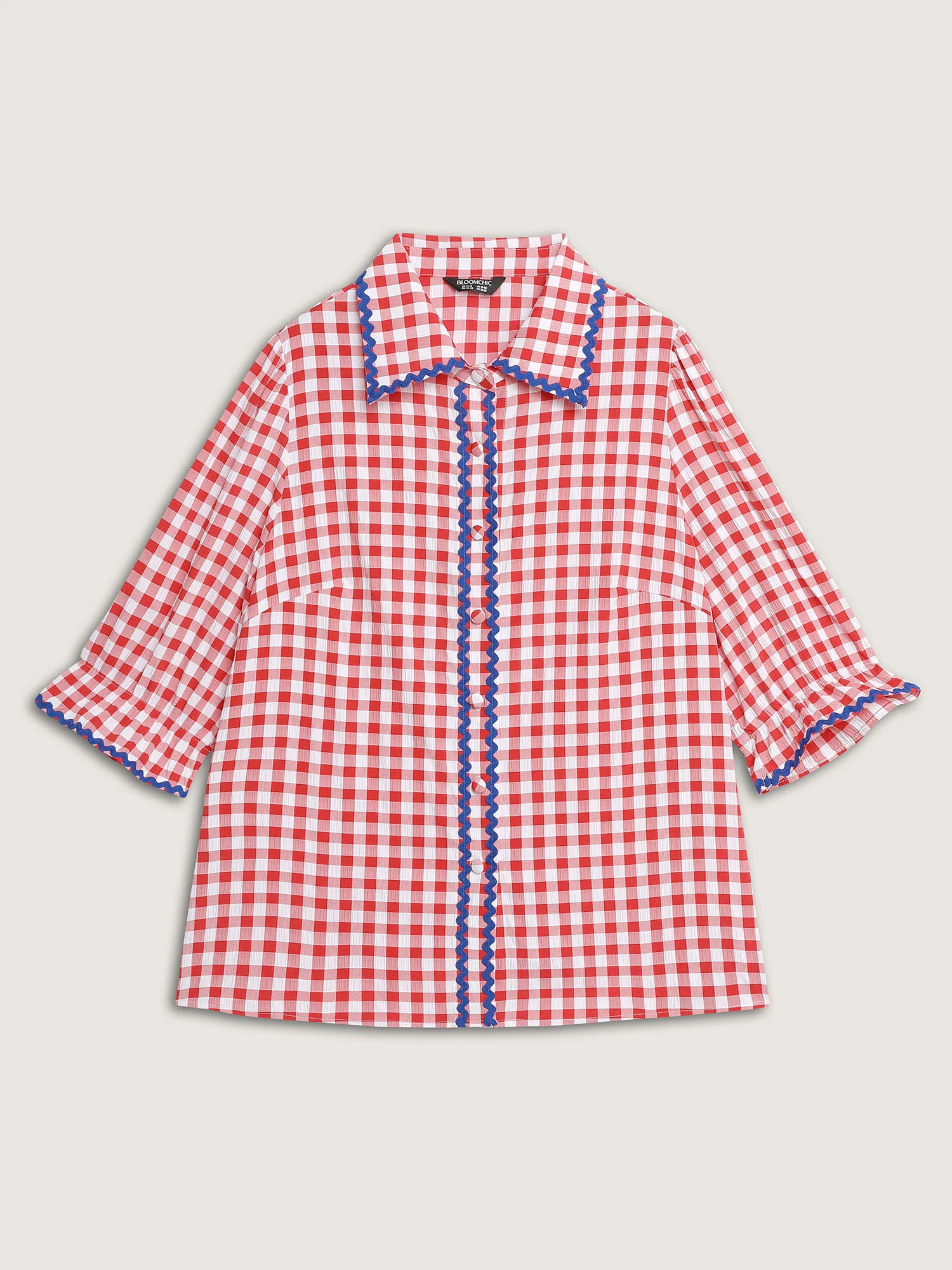 Gingham Color Contrast Edges Blouse - Image 7
