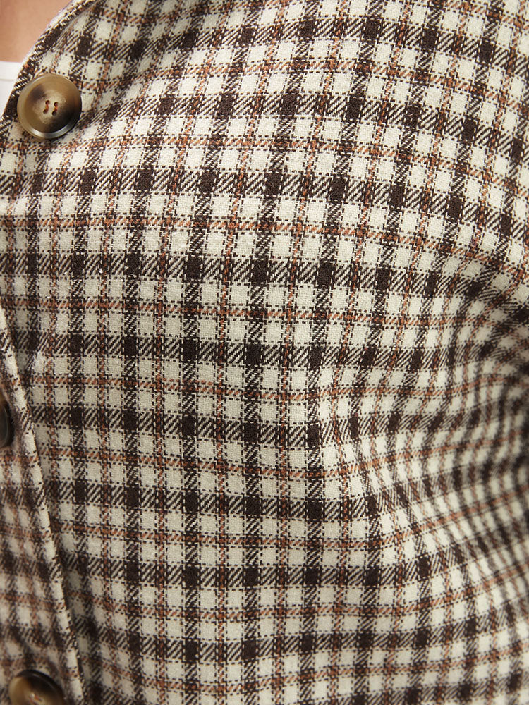 Gingham Contrast Button Up Flap Pocket Coat - Image 10