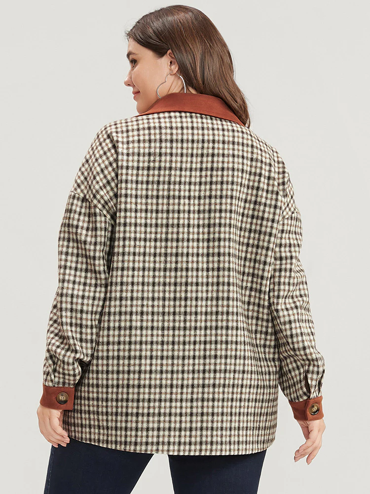 Gingham Contrast Button Up Flap Pocket Coat - Image 2