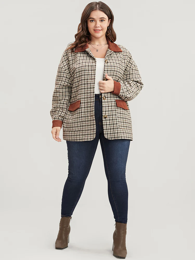 Gingham Contrast Button Up Flap Pocket Coat - Image 3