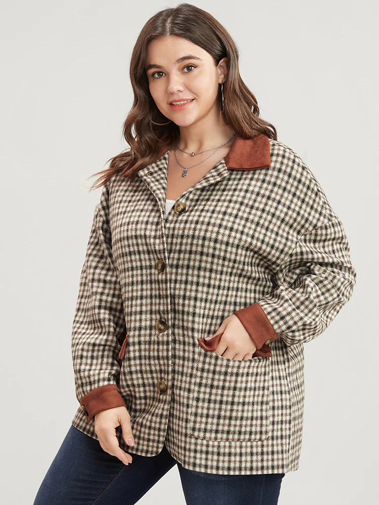Gingham Contrast Button Up Flap Pocket Coat - Image 4