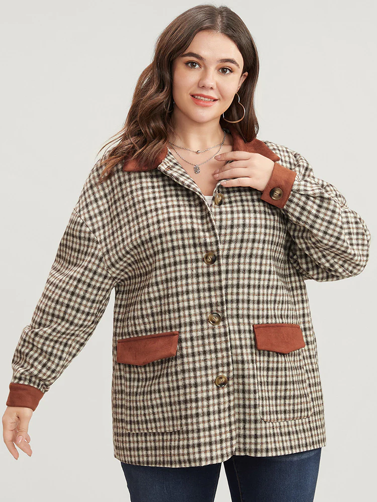 Gingham Contrast Button Up Flap Pocket Coat - Image 5
