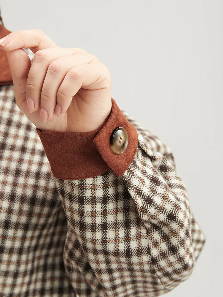 Gingham Contrast Button Up Flap Pocket Coat - Image 7
