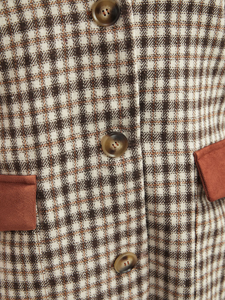 Gingham Contrast Button Up Flap Pocket Coat - Image 8