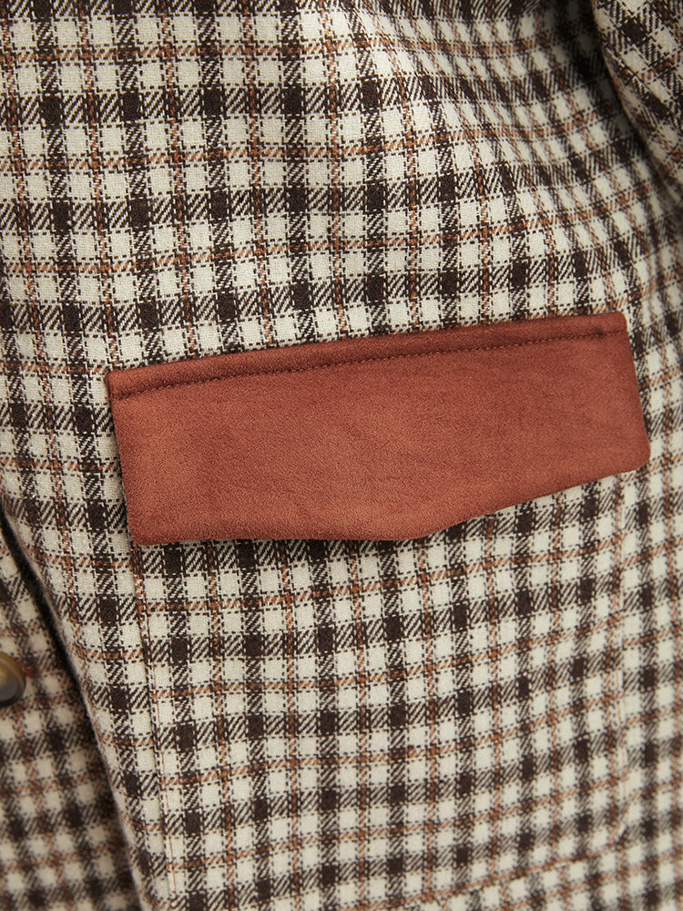 Gingham Contrast Button Up Flap Pocket Coat - Image 9