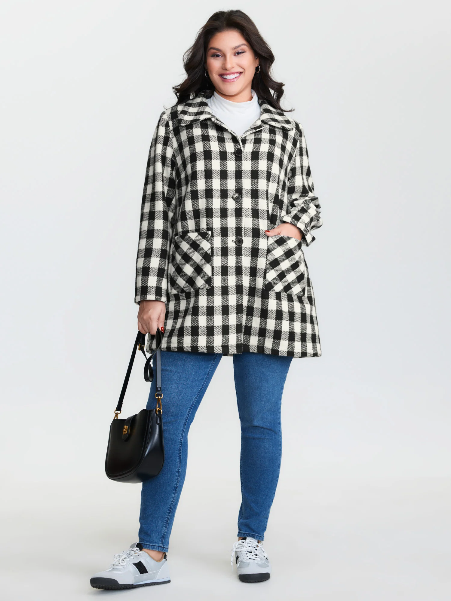 Gingham Doll Collar Pockets Coat - Image 10