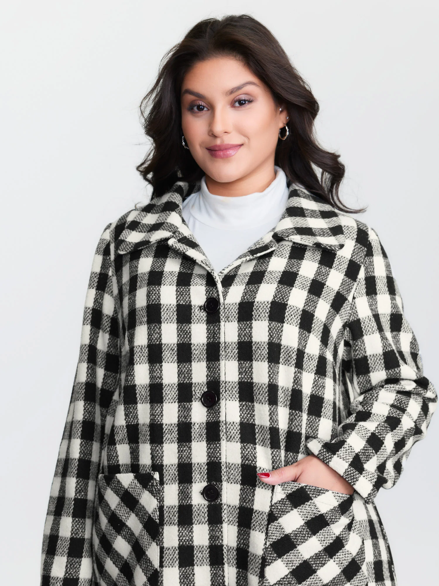 Gingham Doll Collar Pockets Coat - Image 11