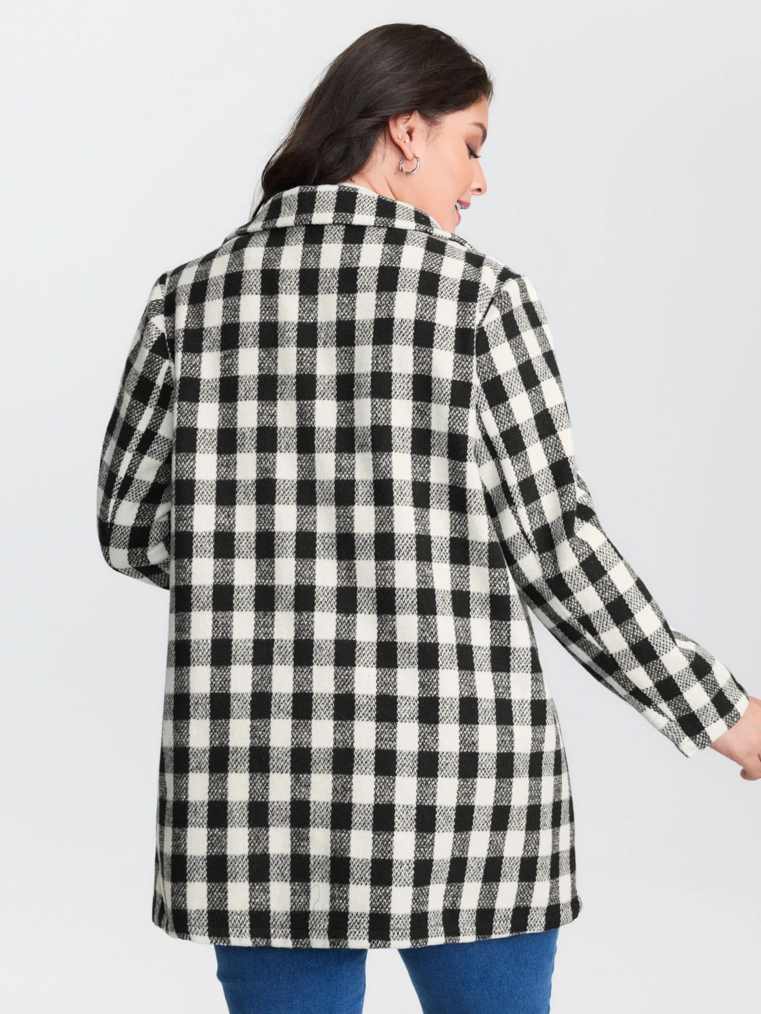 Gingham Doll Collar Pockets Coat - Image 13