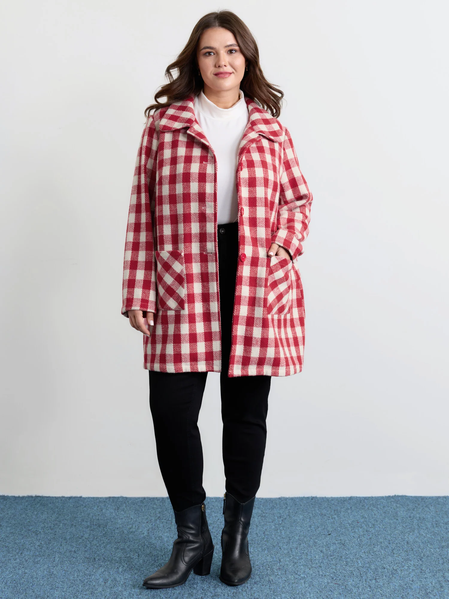 Gingham Doll Collar Pockets Coat - Image 2