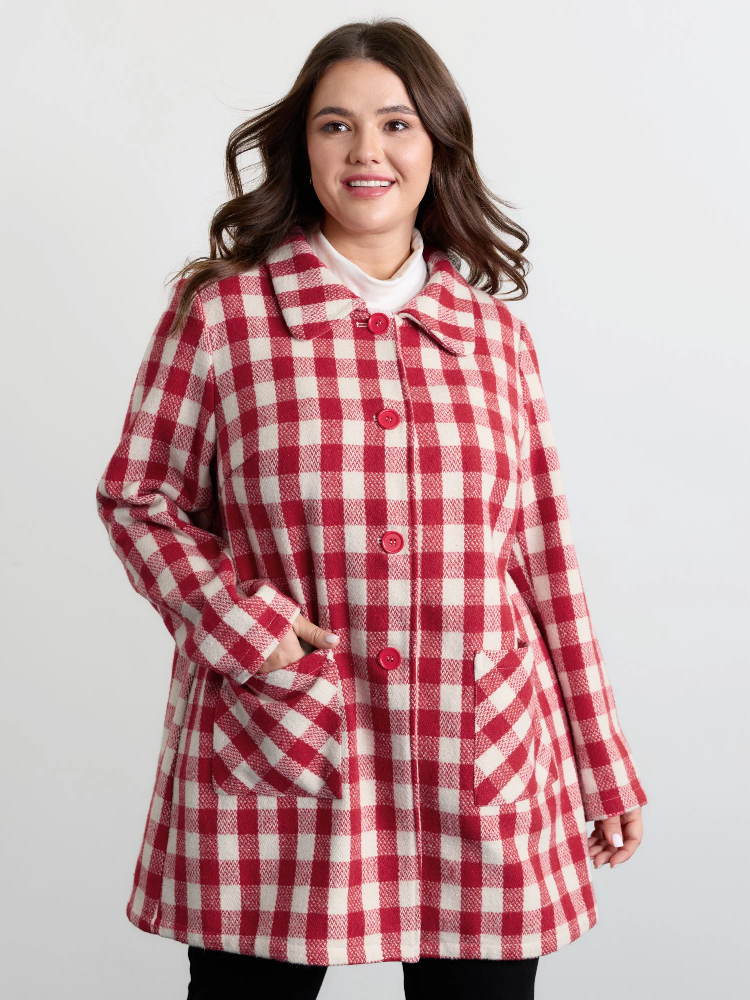 Gingham Doll Collar Pockets Coat - Image 3