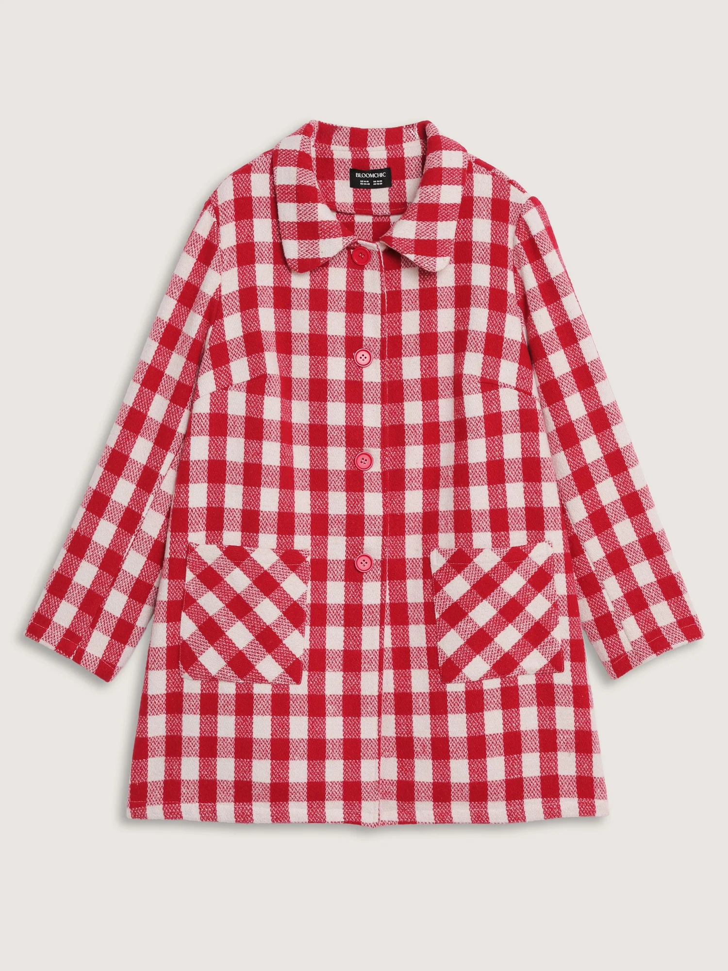 Gingham Doll Collar Pockets Coat - Image 8