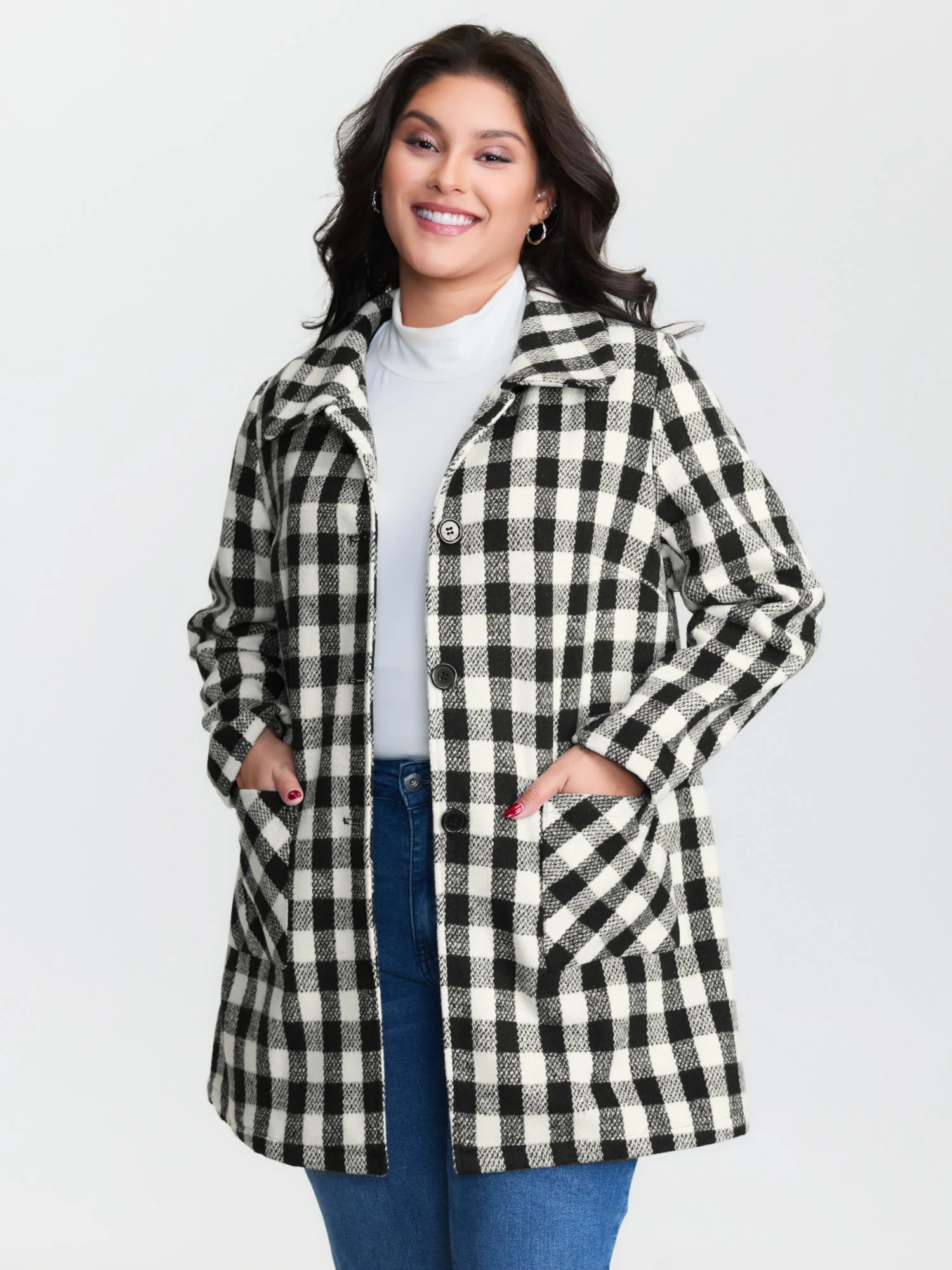 Gingham Doll Collar Pockets Coat - Image 9
