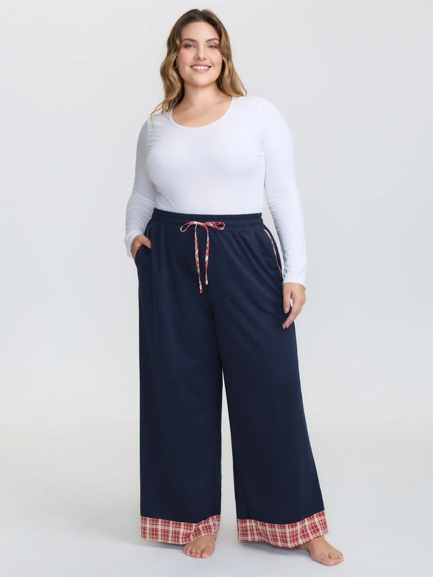 Gingham Edges Stretchy Drawstring Lounge Bottoms - Image 2