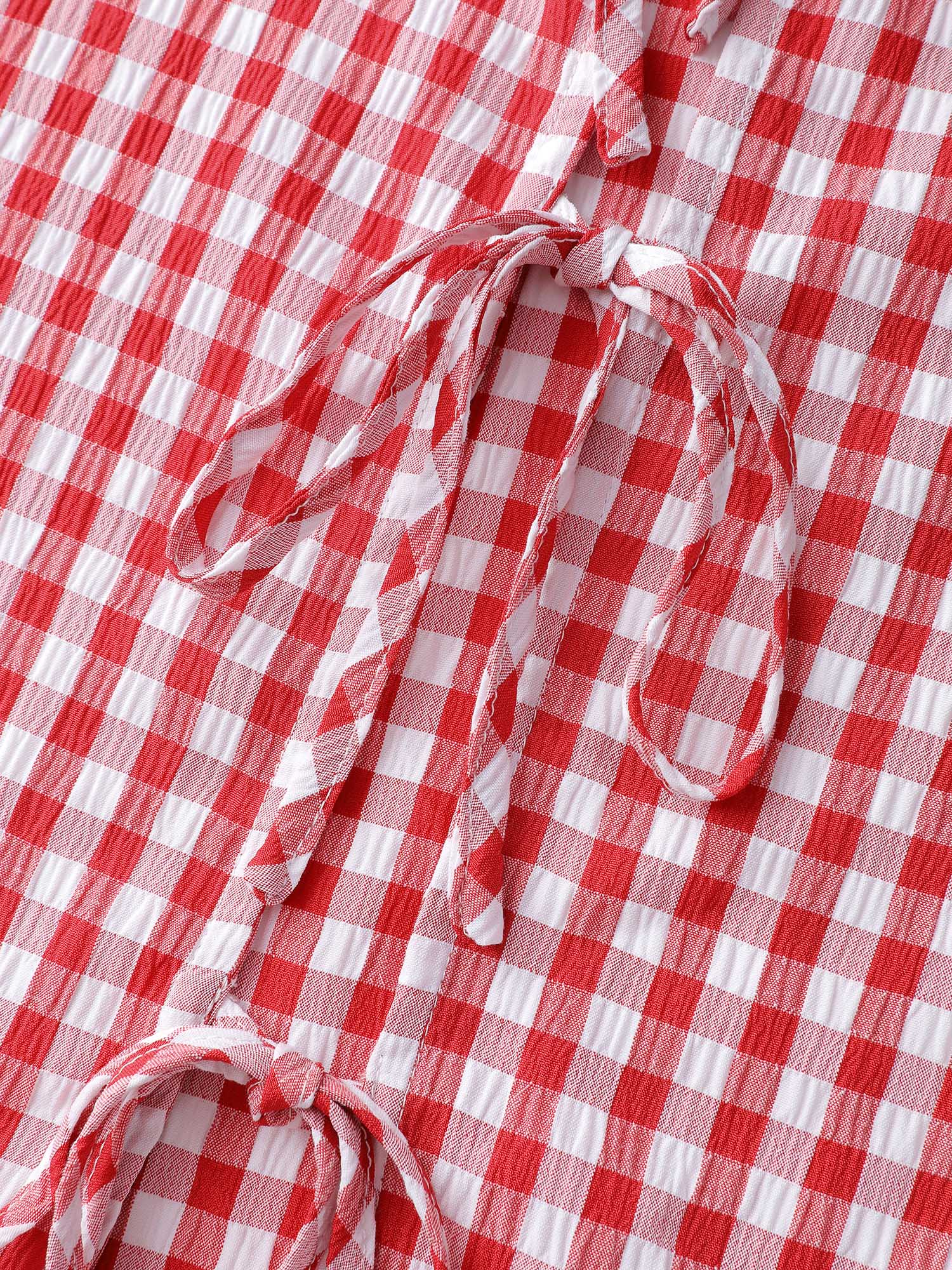 Gingham Embroidered Bow Tie Open-Front Shirt - Image 7