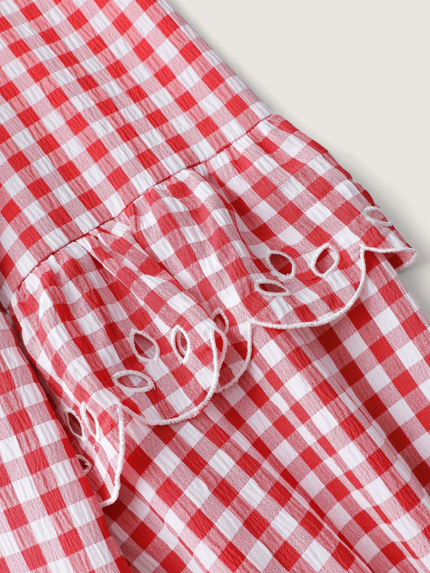 Gingham Embroidered Bow Tie Open-Front Shirt - Image 8