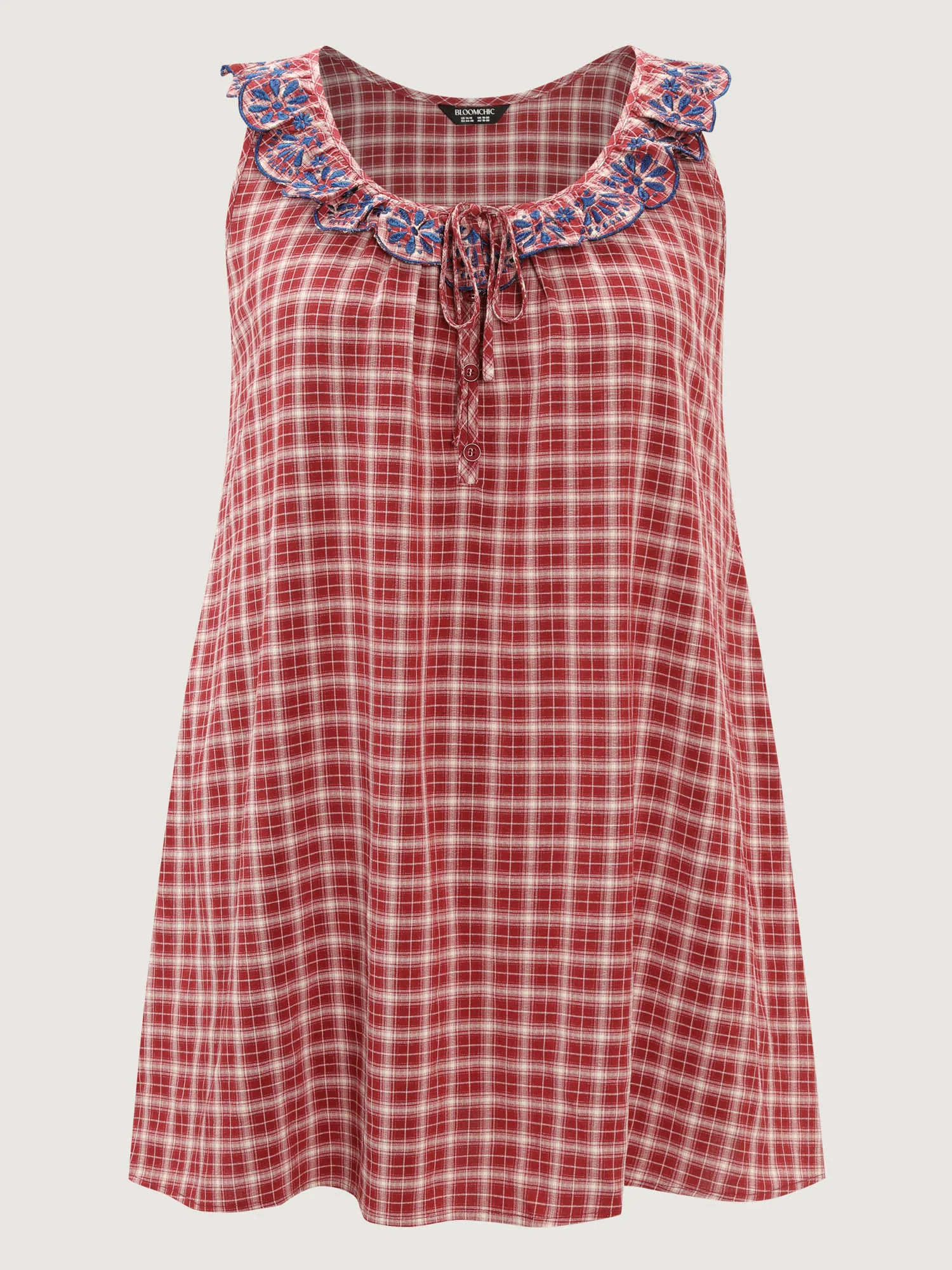 Gingham Embroidered Neckline Flowy Lounge Dress - Image 6