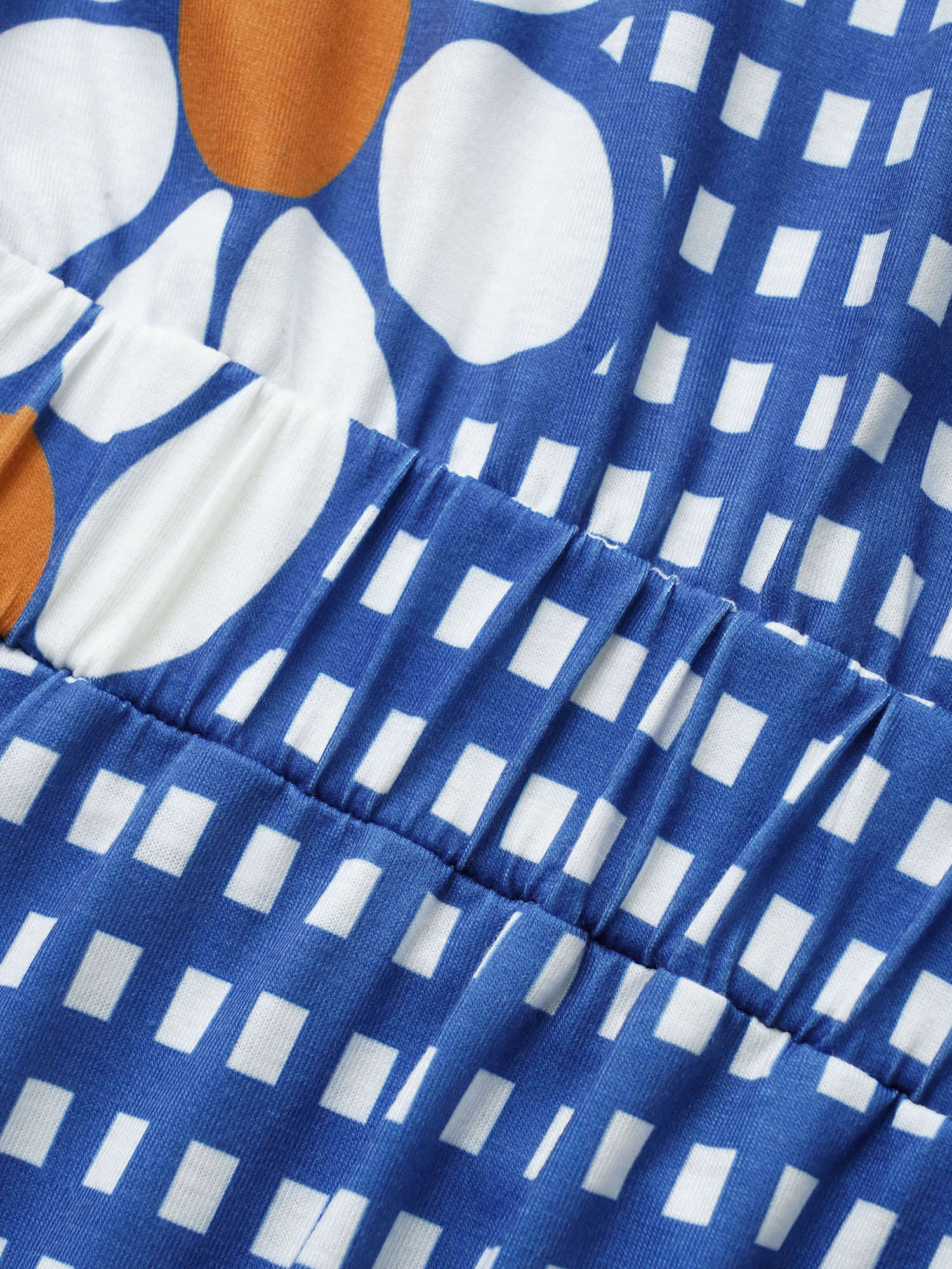 Gingham Floral Elastic Waist Midi Dress - Image 5