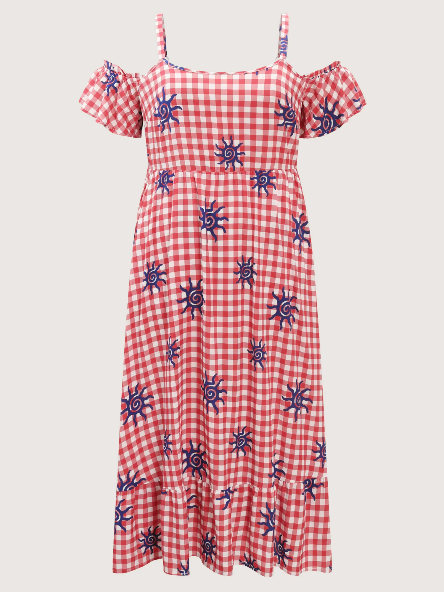 Gingham Floral Print Off-Shoulder Maxi Dress - Image 7