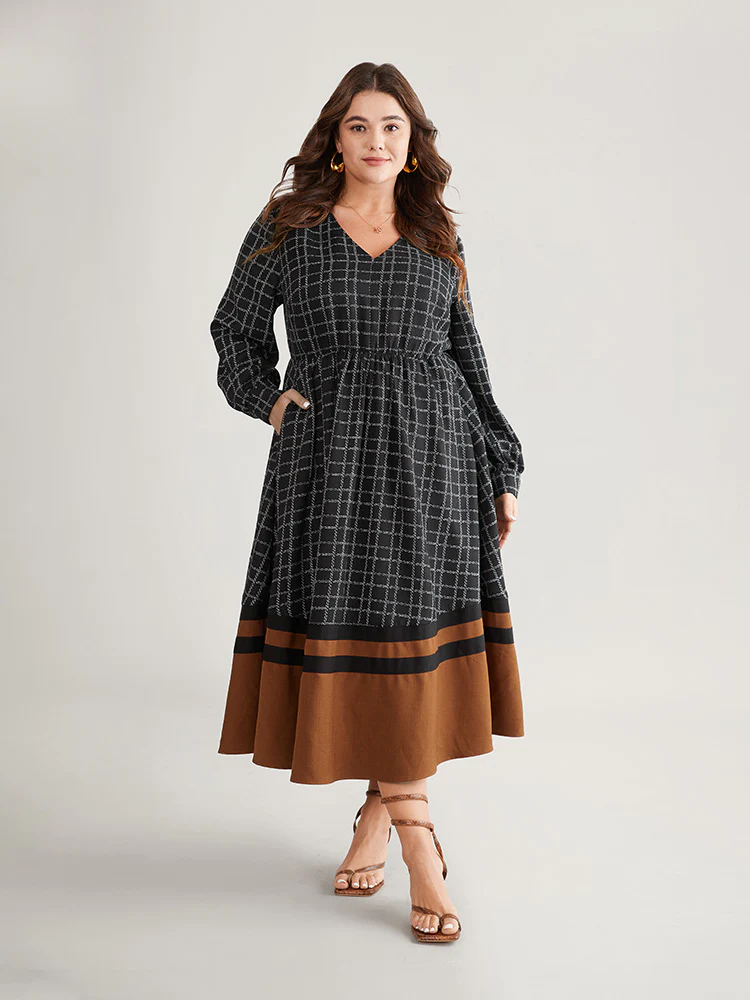 Gingham Gingham Patchwork Pocket Gathered Dress - Image 2