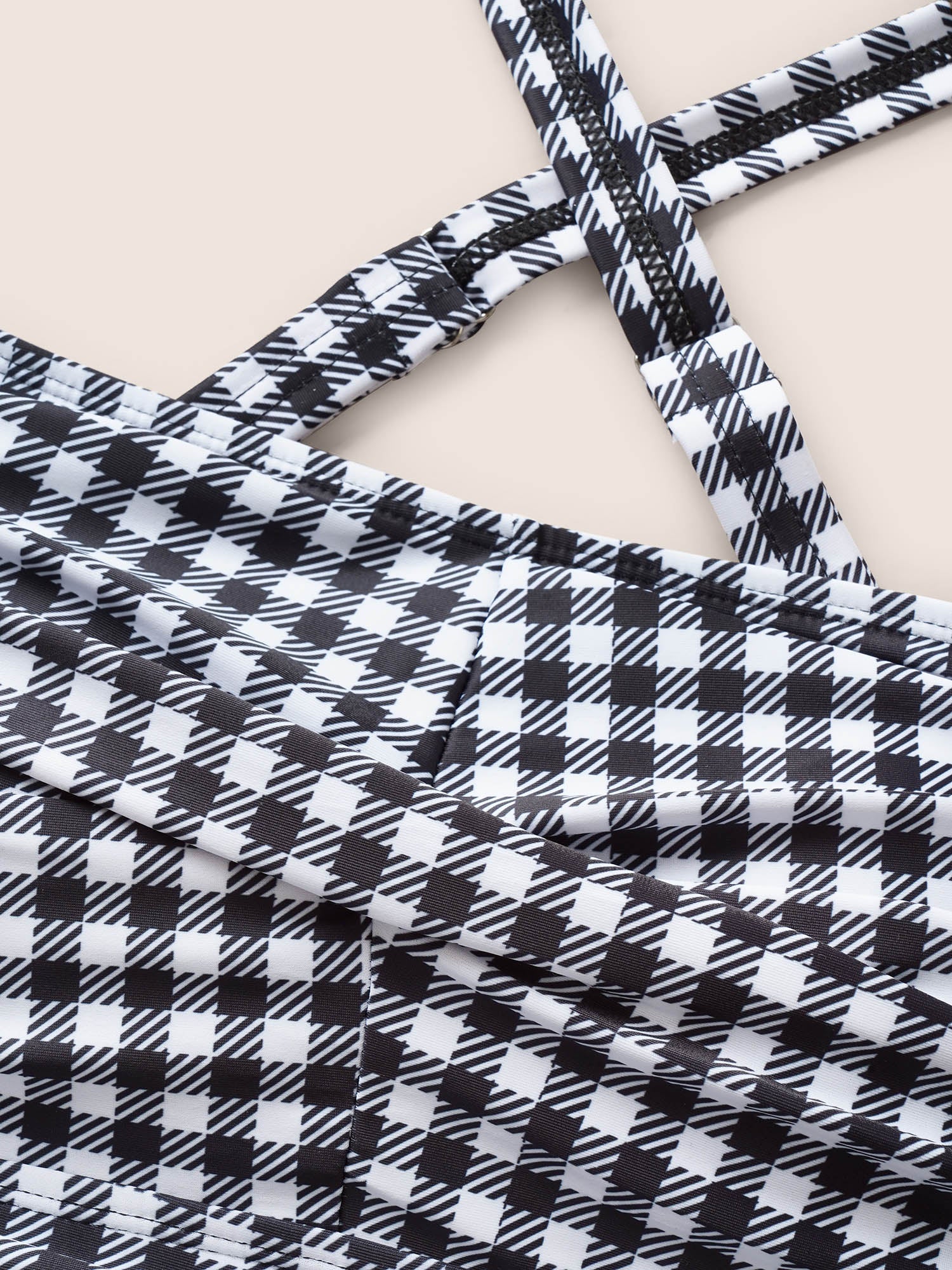 Gingham Heart Neckline Crossover One Piece Swimsuit - Image 5