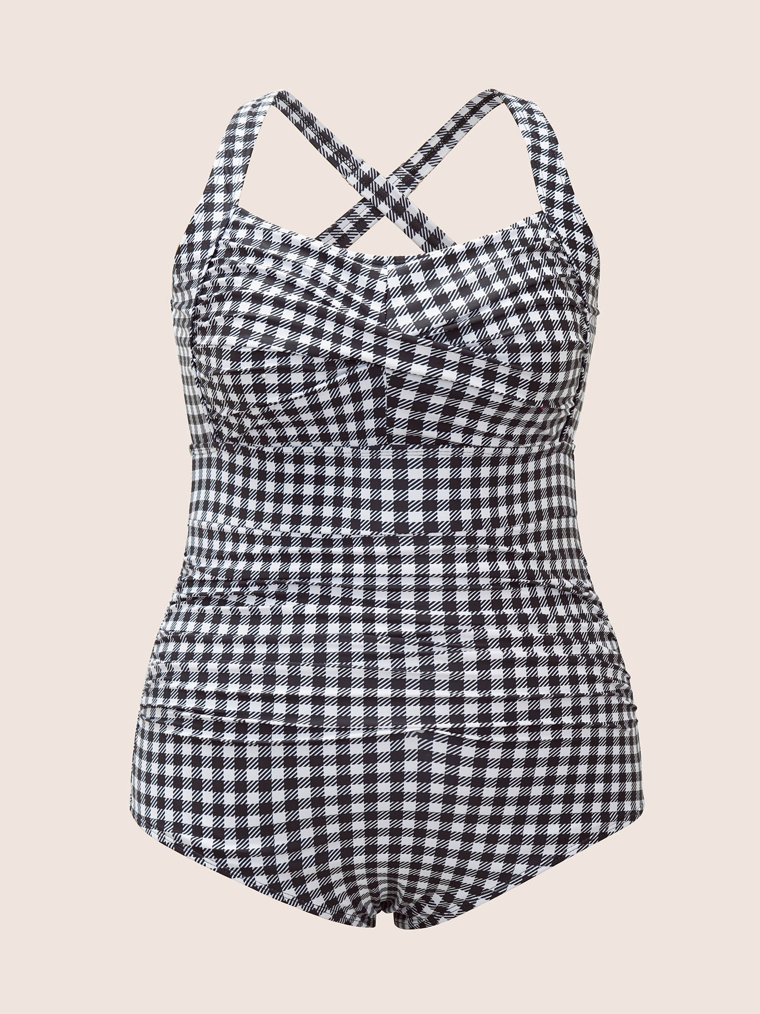 Gingham Heart Neckline Crossover One Piece Swimsuit - Image 7